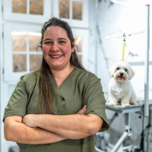 a woman dog groomer